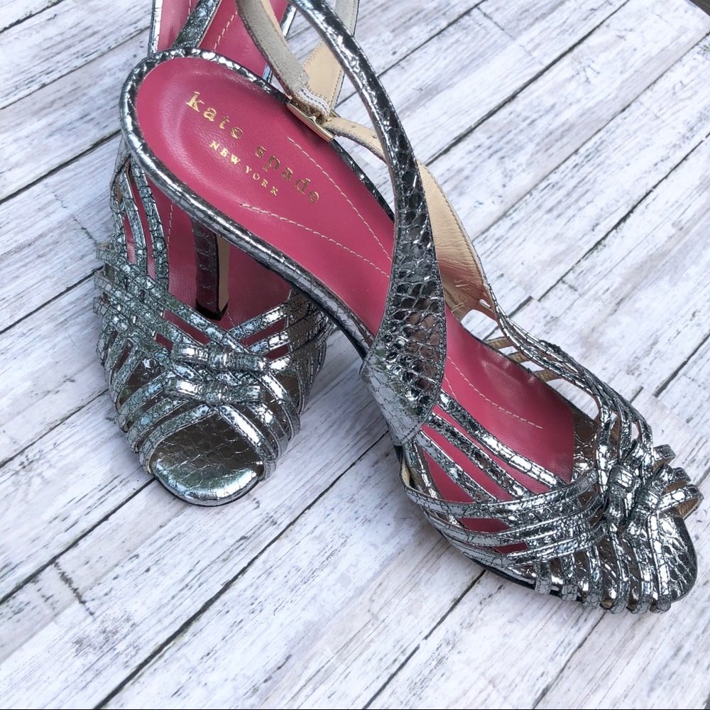 Kate Spade Strappy Metallic Snakeskin Heels 7